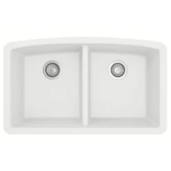 Karran 33" Undermount Quartz Composite Kitchen Sink, 50/50 Double Bowl, White, QU-710-WH