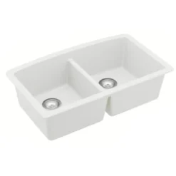 Karran 33" Undermount Quartz Composite Kitchen Sink, 50/50 Double Bowl, White, QU-710-WH