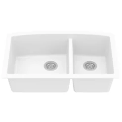Karran 33" Undermount Quartz Composite Kitchen Sink, 60/40 Double Bowl, White, QU-711-WH