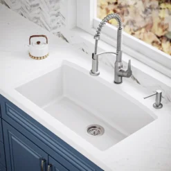 Karran 33" Undermount Quartz Composite Kitchen Sink, White, QU-712-WH