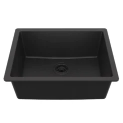 Karran 24" Undermount Quartz Composite Kitchen Sink, Black, QU-820-BL