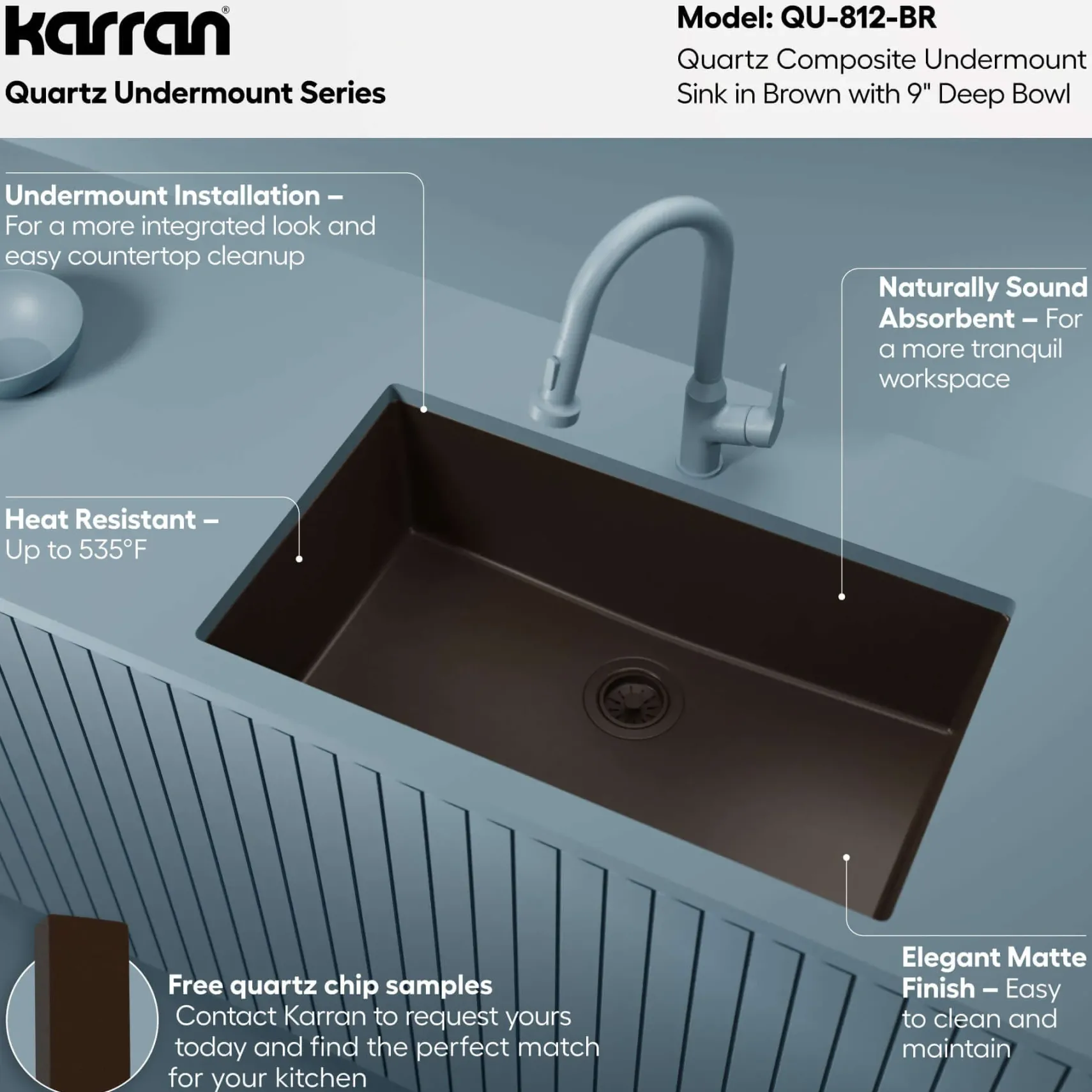 Karran 32" Undermount Quartz Composite Kitchen Sink, Brown, QU-812-BR