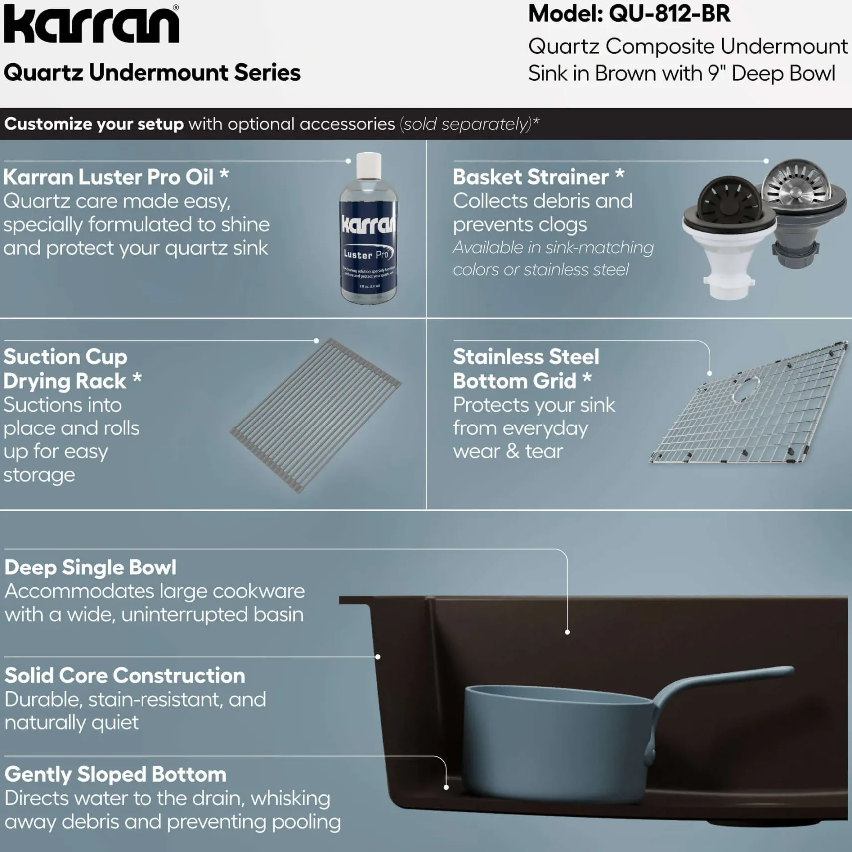 Karran 32" Undermount Quartz Composite Kitchen Sink, Brown, QU-812-BR