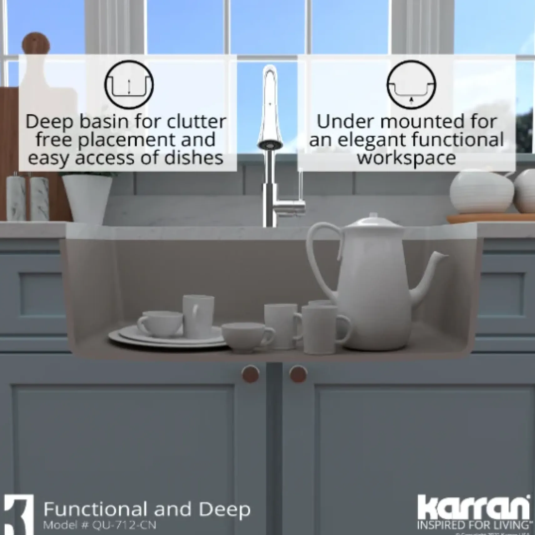 Karran 33" Undermount Quartz Composite Kitchen Sink, Concrete, QU-712-CN