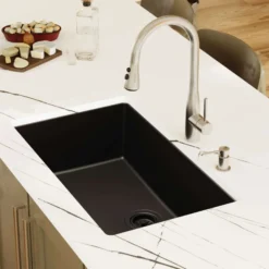 Karran 32" Undermount Quartz Composite Kitchen Sink, Black, QU-812-BL