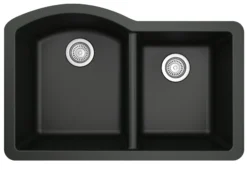 Karran 32" Undermount Quartz Composite Kitchen Sink, 60/40 Double Bowl, Black, QU-610-BL-PK1