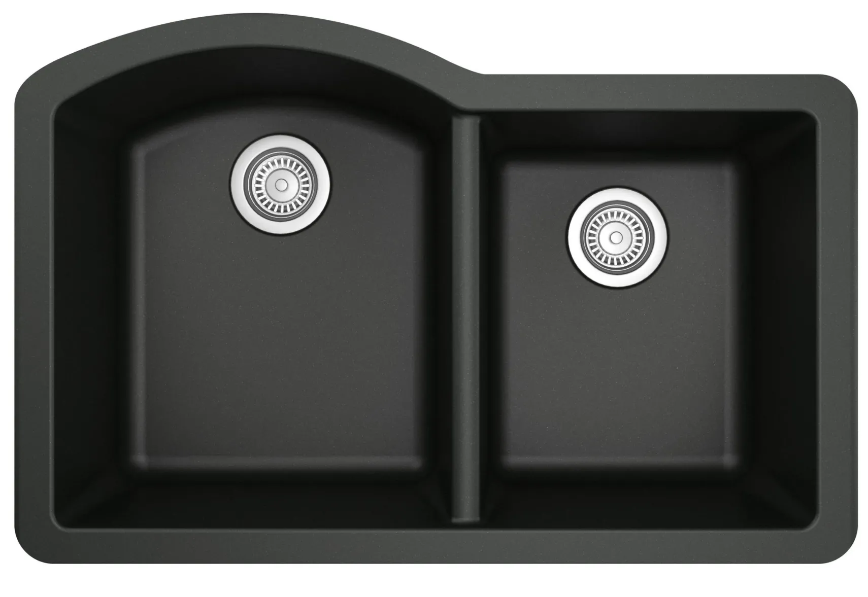 Karran 32" Undermount Quartz Composite Kitchen Sink, 60/40 Double Bowl, Black, QU-610-BL-PK1