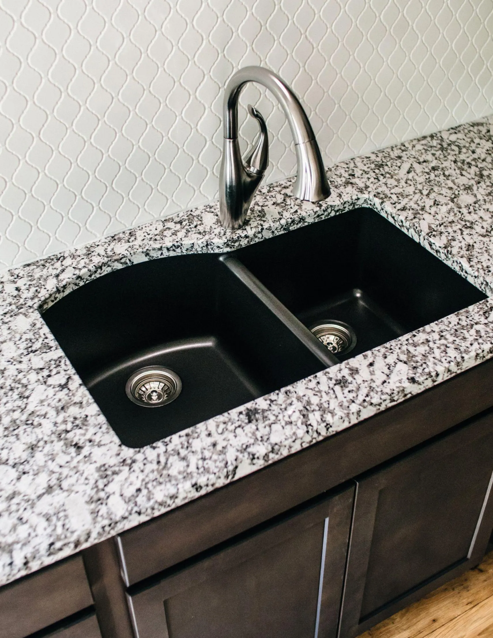Karran 32" Undermount Quartz Composite Kitchen Sink, 60/40 Double Bowl, Black, QU-610-BL-PK1