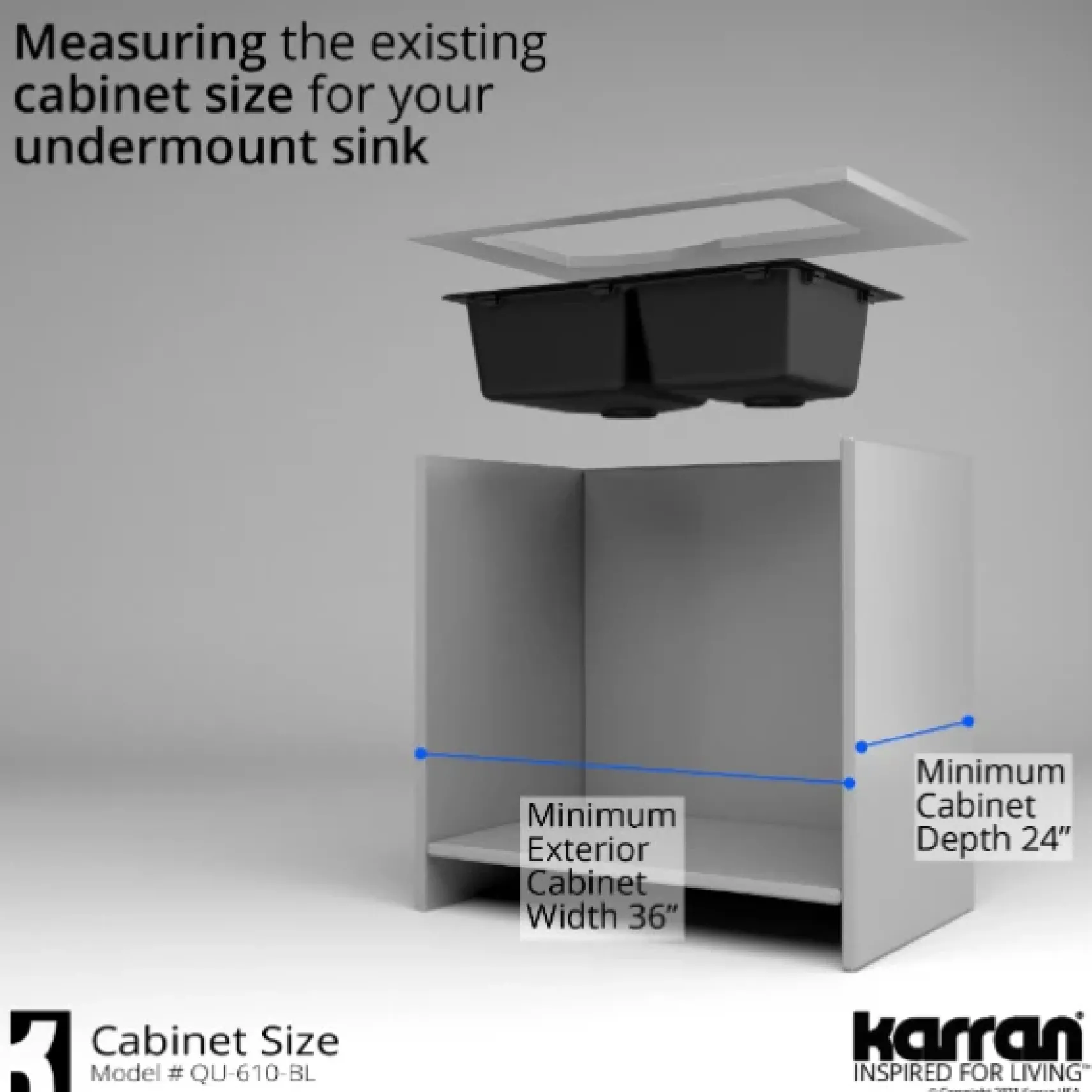 Karran 32" Undermount Quartz Composite Kitchen Sink, 60/40 Double Bowl, Black, QU-610-BL-PK1
