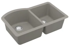 Karran 32" Undermount Quartz Composite Kitchen Sink, 60/40 Double Bowl, Concrete, QU-610-CN