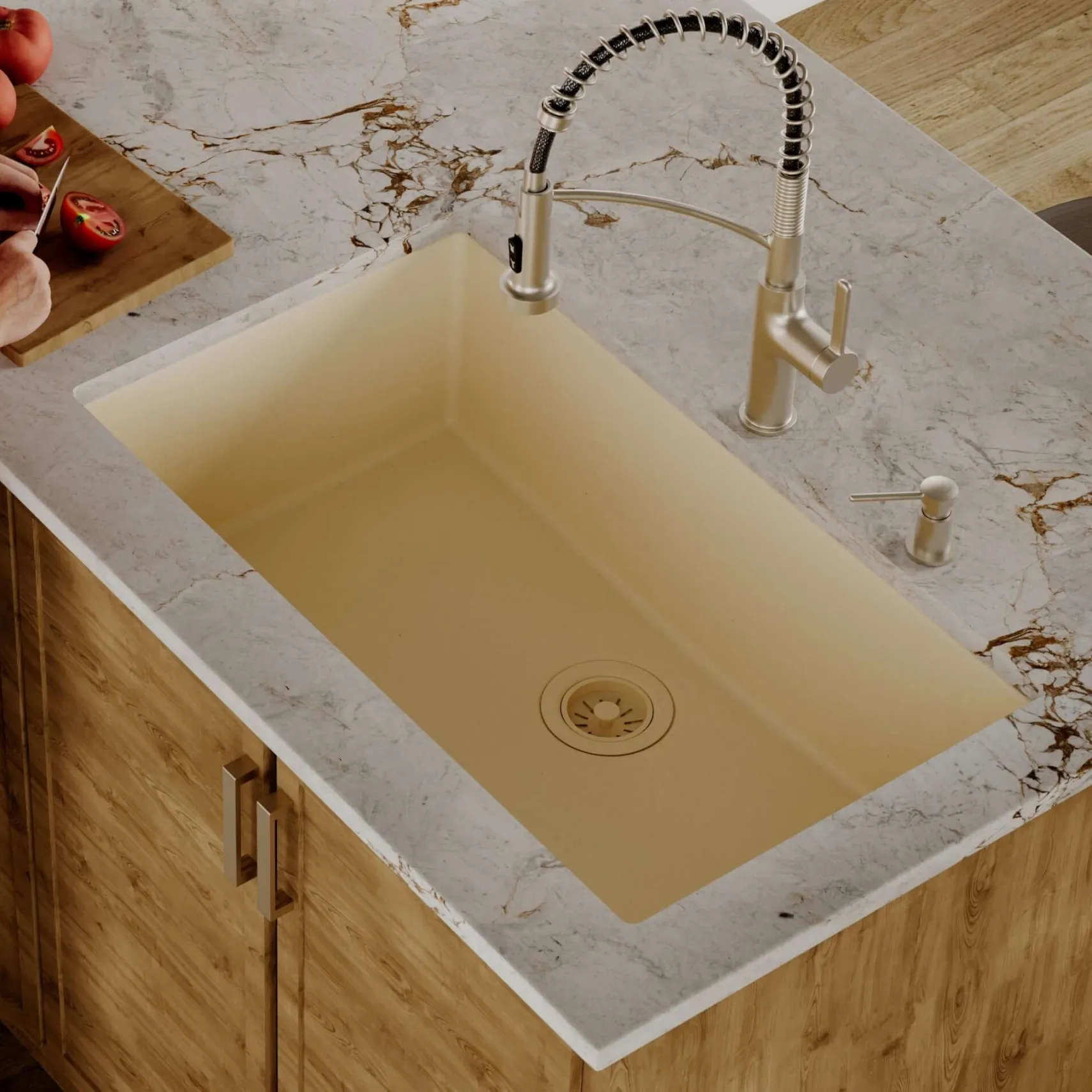Karran 32" Undermount Quartz Composite Kitchen Sink, Bisque, QU-812-BI
