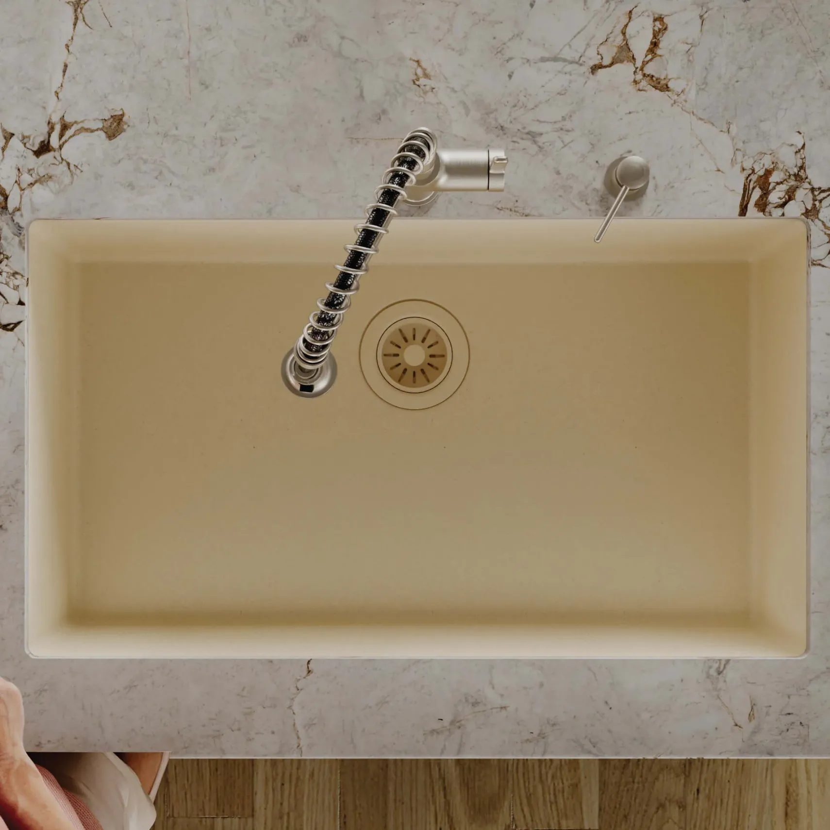 Karran 32" Undermount Quartz Composite Kitchen Sink, Bisque, QU-812-BI
