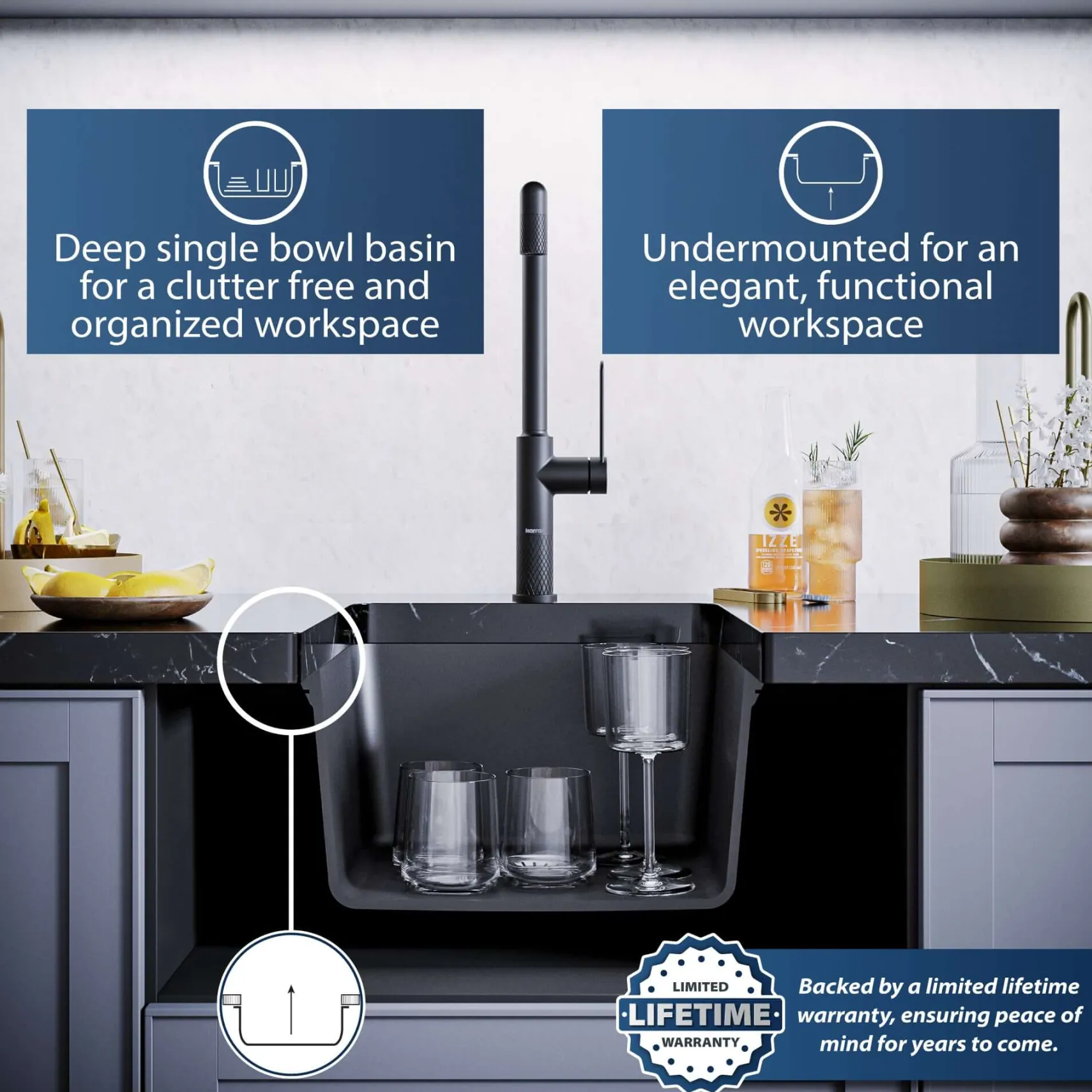 Karran 17" Undermount Quartz Composite Kitchen Sink, Black, QU-690-BL