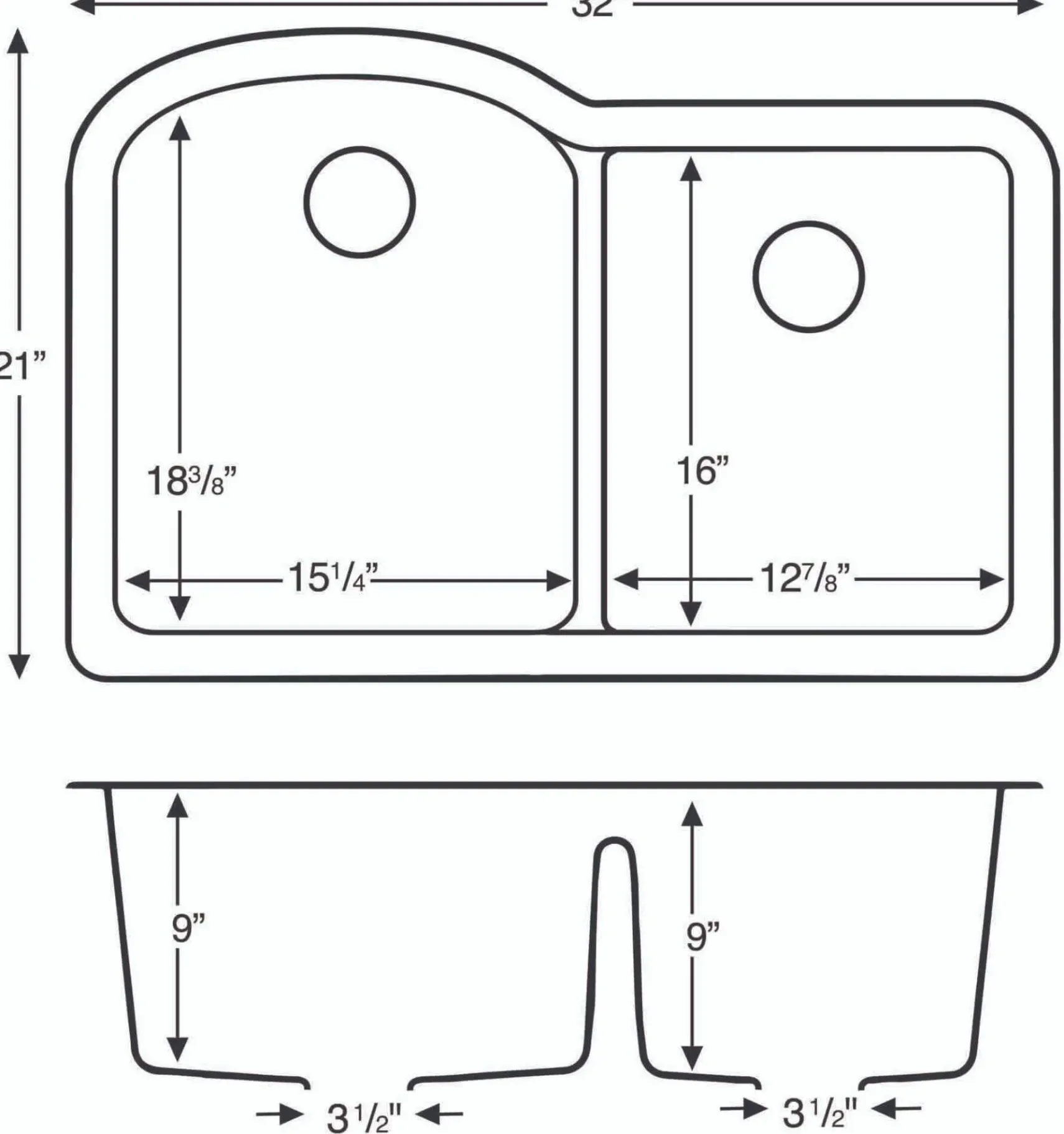 Karran 32" Undermount Quartz Composite Kitchen Sink, 60/40 Double Bowl, Brown, QU-610-BR-PK1