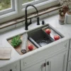 Karran 33" Undermount Quartz Composite Kitchen Sink, 50/50 Double Bowl, Grey, QUWS-880-GR