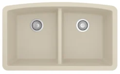 Karran 33" Undermount Quartz Composite Kitchen Sink, 50/50 Double Bowl, Bisque, QU-710-BI