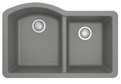 Karran 32" Undermount Quartz Composite Kitchen Sink, 60/40 Double Bowl, Grey, QU-610-GR