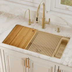 Karran 32" Undermount Quartz Composite Workstation Kitchen Sink, Bisque, QUWS-875-BI-PK2