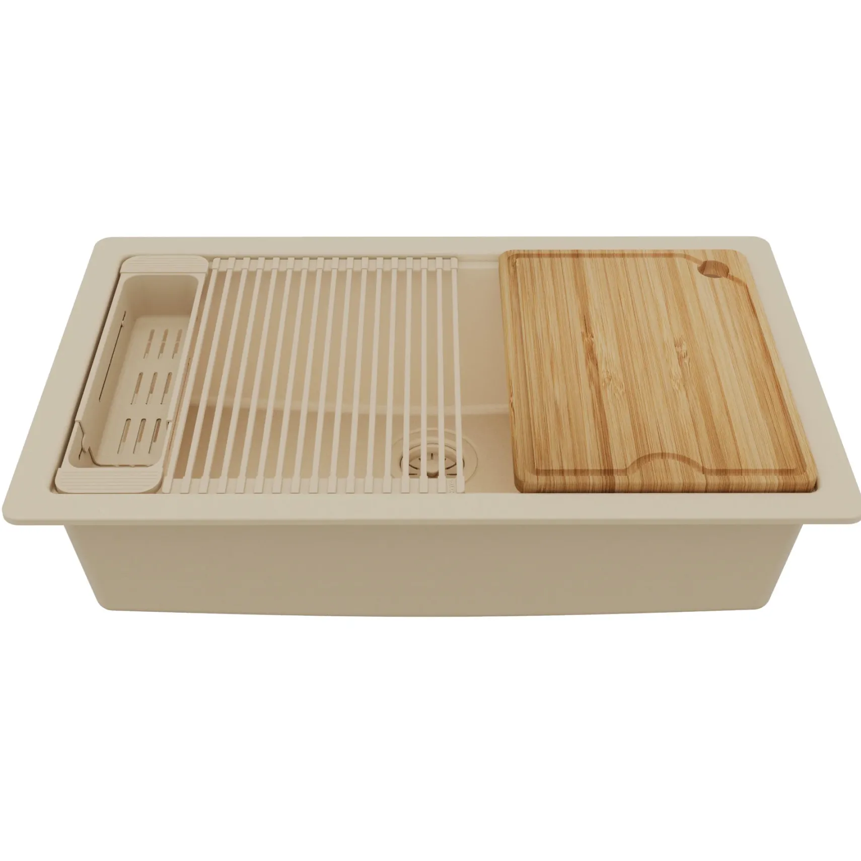 Karran 32" Undermount Quartz Composite Workstation Kitchen Sink, Bisque, QUWS-875-BI-PK2