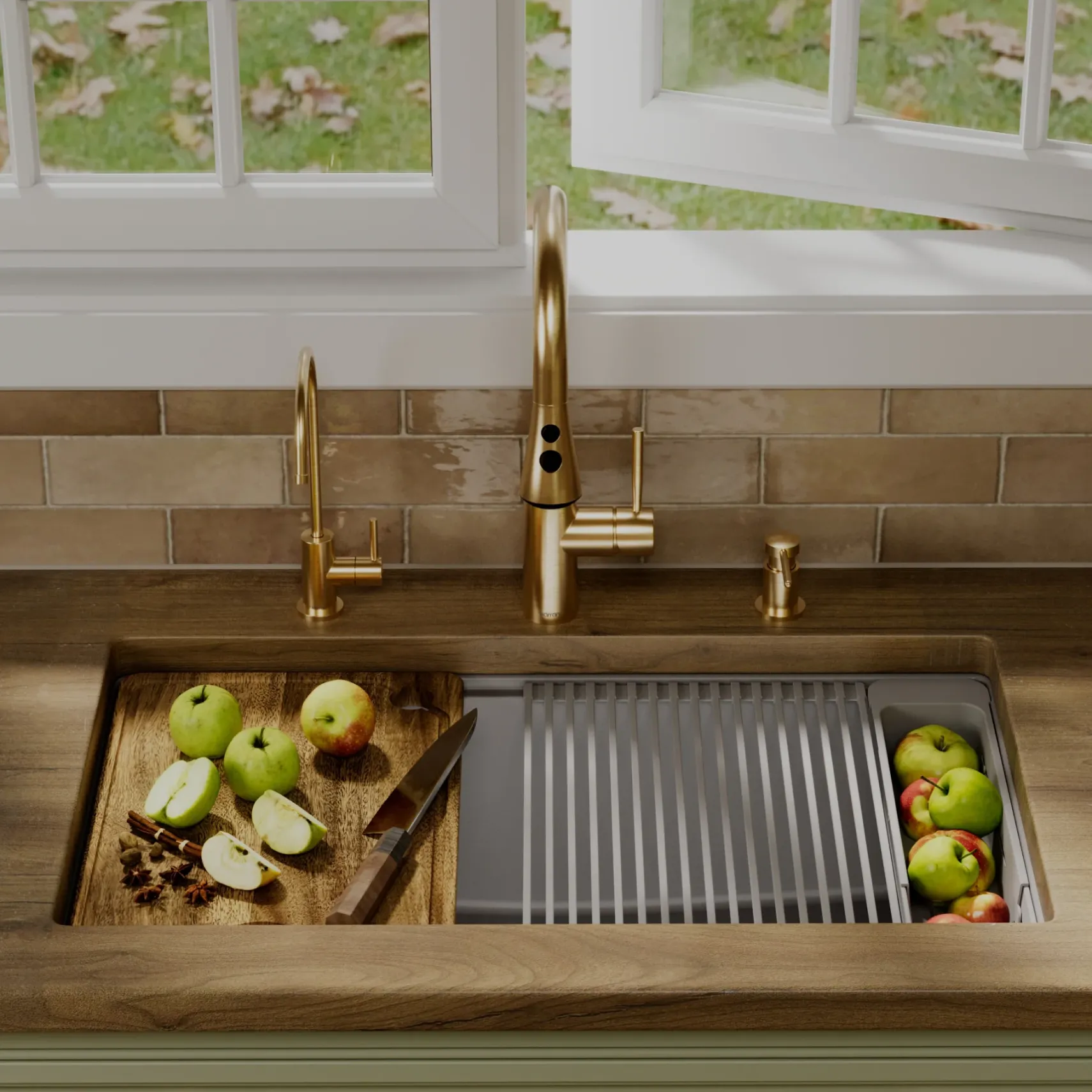 Karran 32" Undermount Quartz Composite Workstation Kitchen Sink, Grey, QUWS-875-GR-PK2