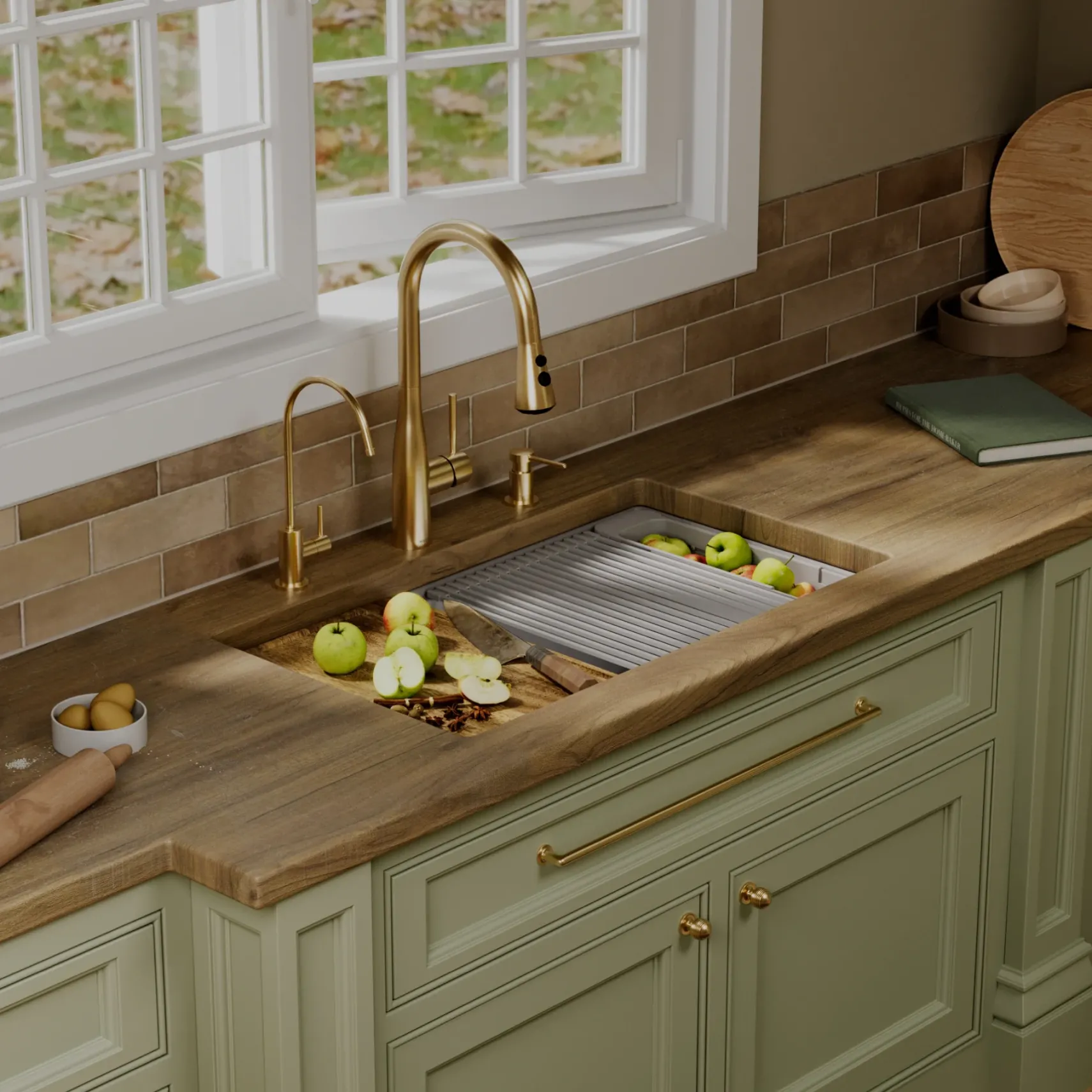 Karran 32" Undermount Quartz Composite Workstation Kitchen Sink, Grey, QUWS-875-GR-PK2