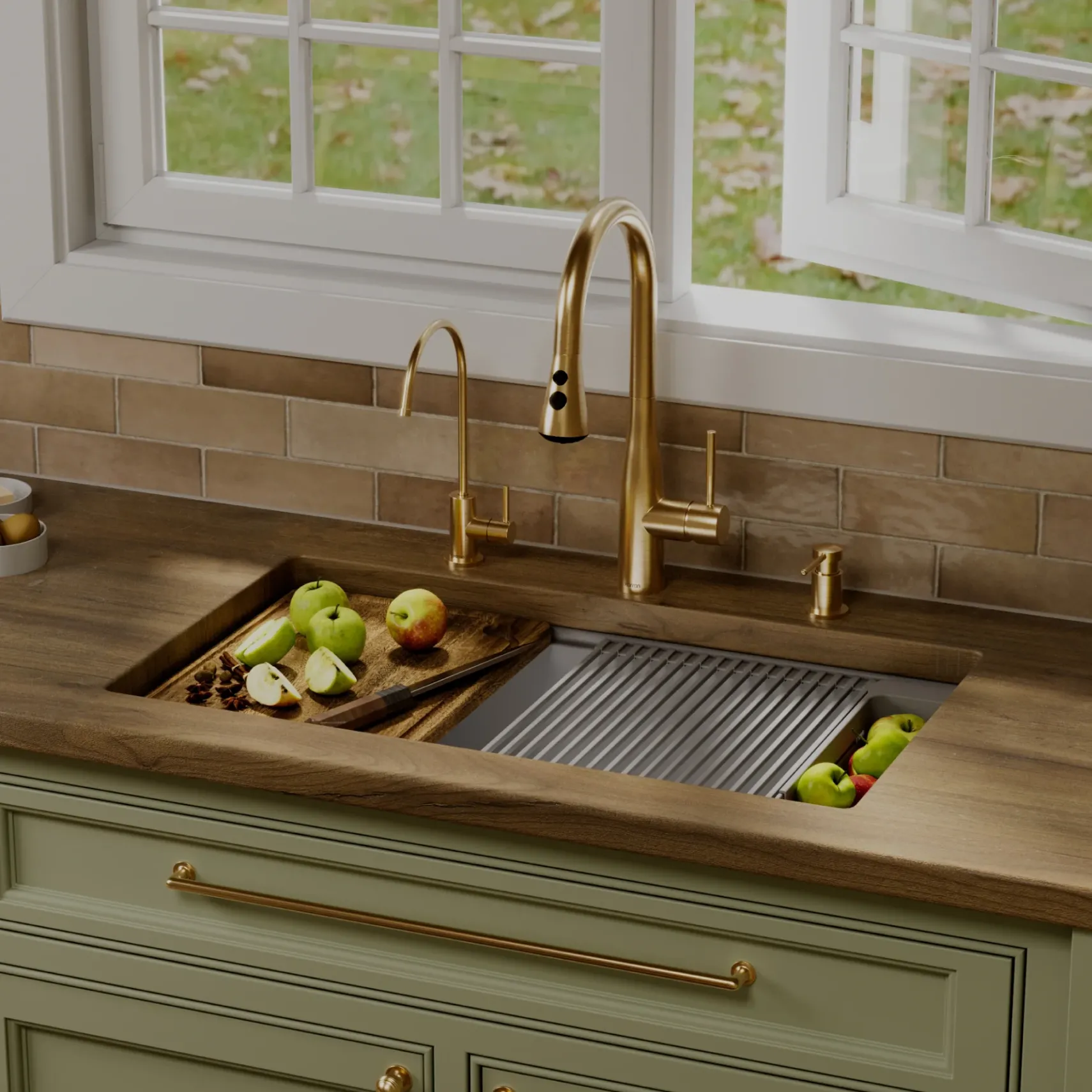 Karran 32" Undermount Quartz Composite Workstation Kitchen Sink, Grey, QUWS-875-GR-PK2