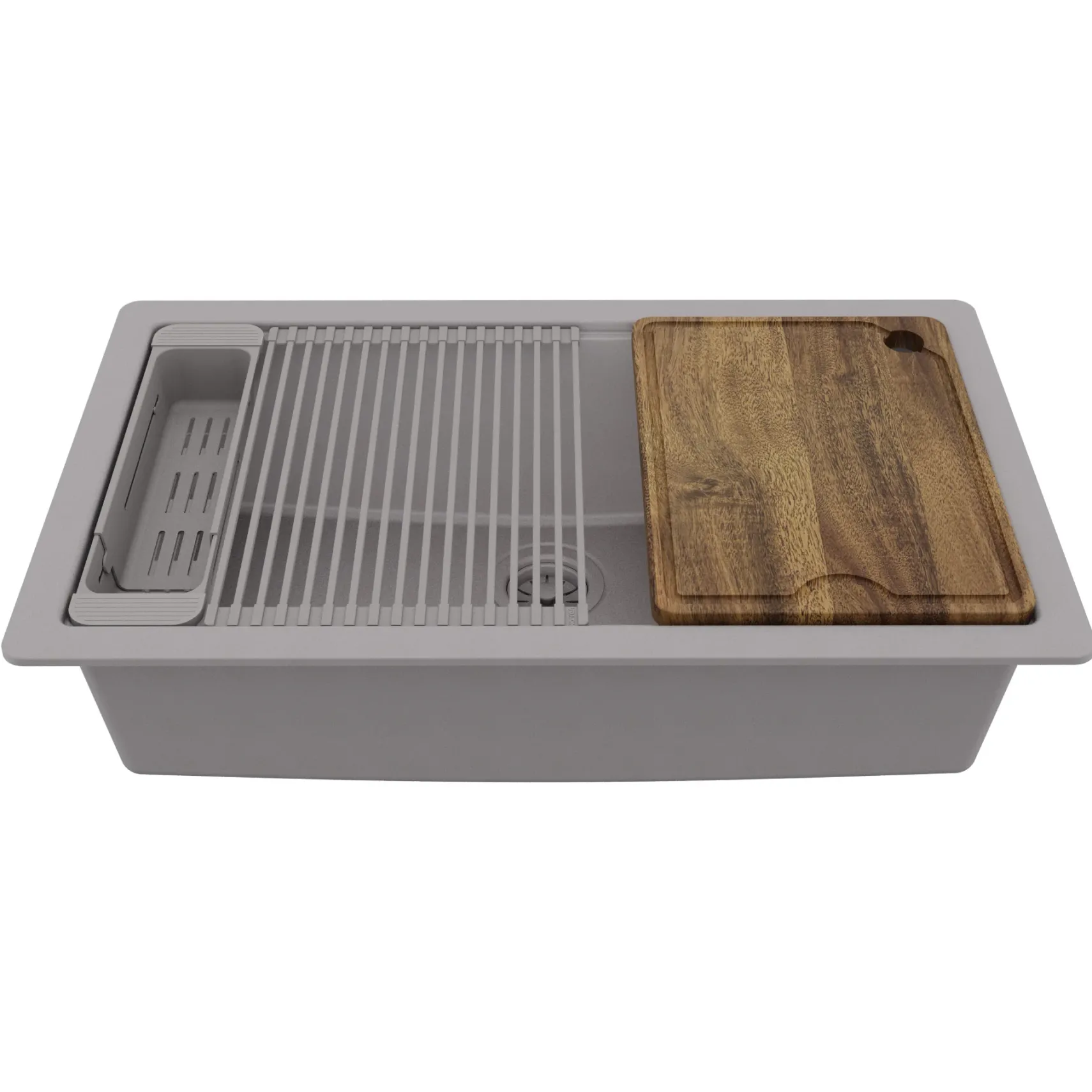 Karran 32" Undermount Quartz Composite Workstation Kitchen Sink, Grey, QUWS-875-GR-PK2