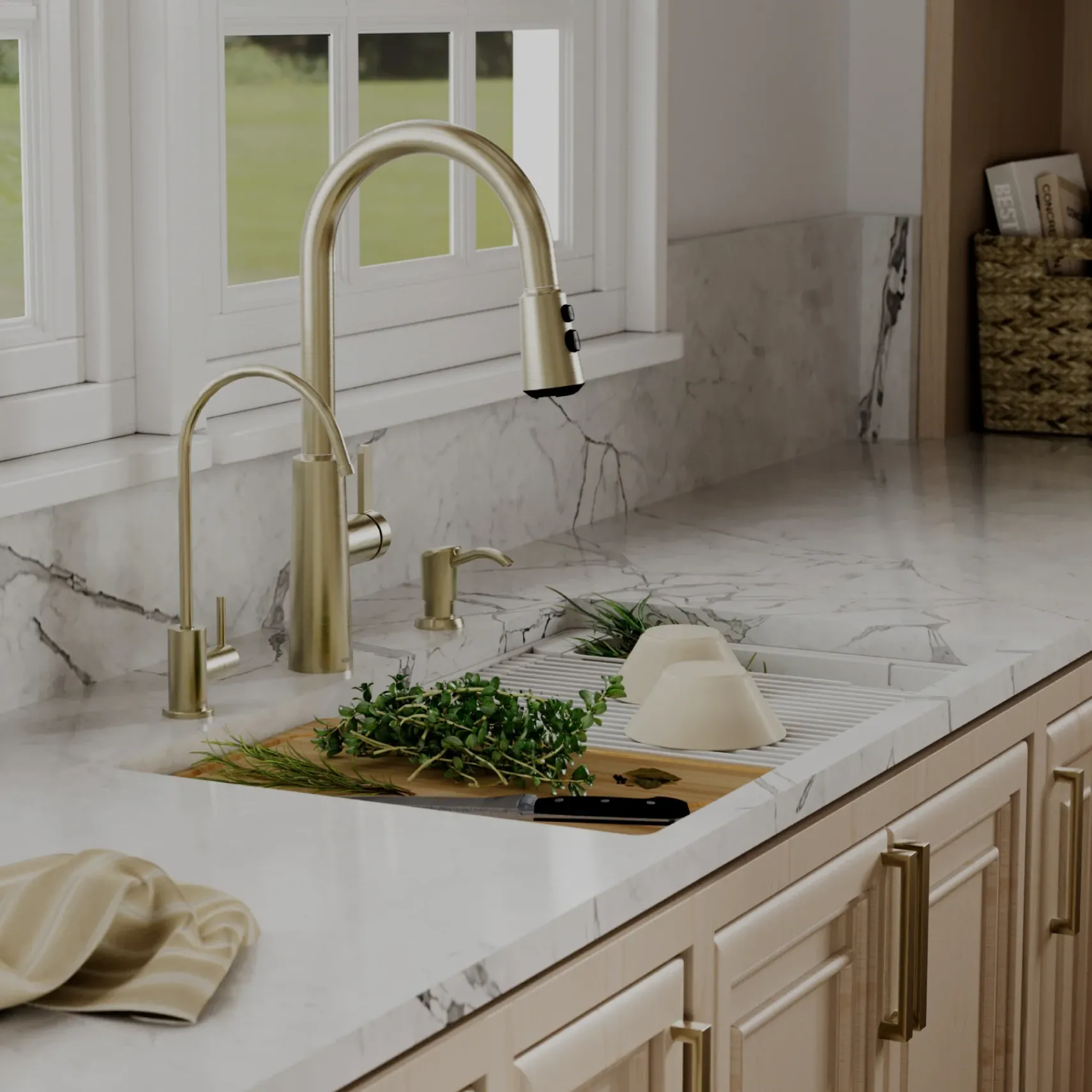 Karran 32" Undermount Quartz Composite Workstation Kitchen Sink, White, QUWS-875-WH-PK2