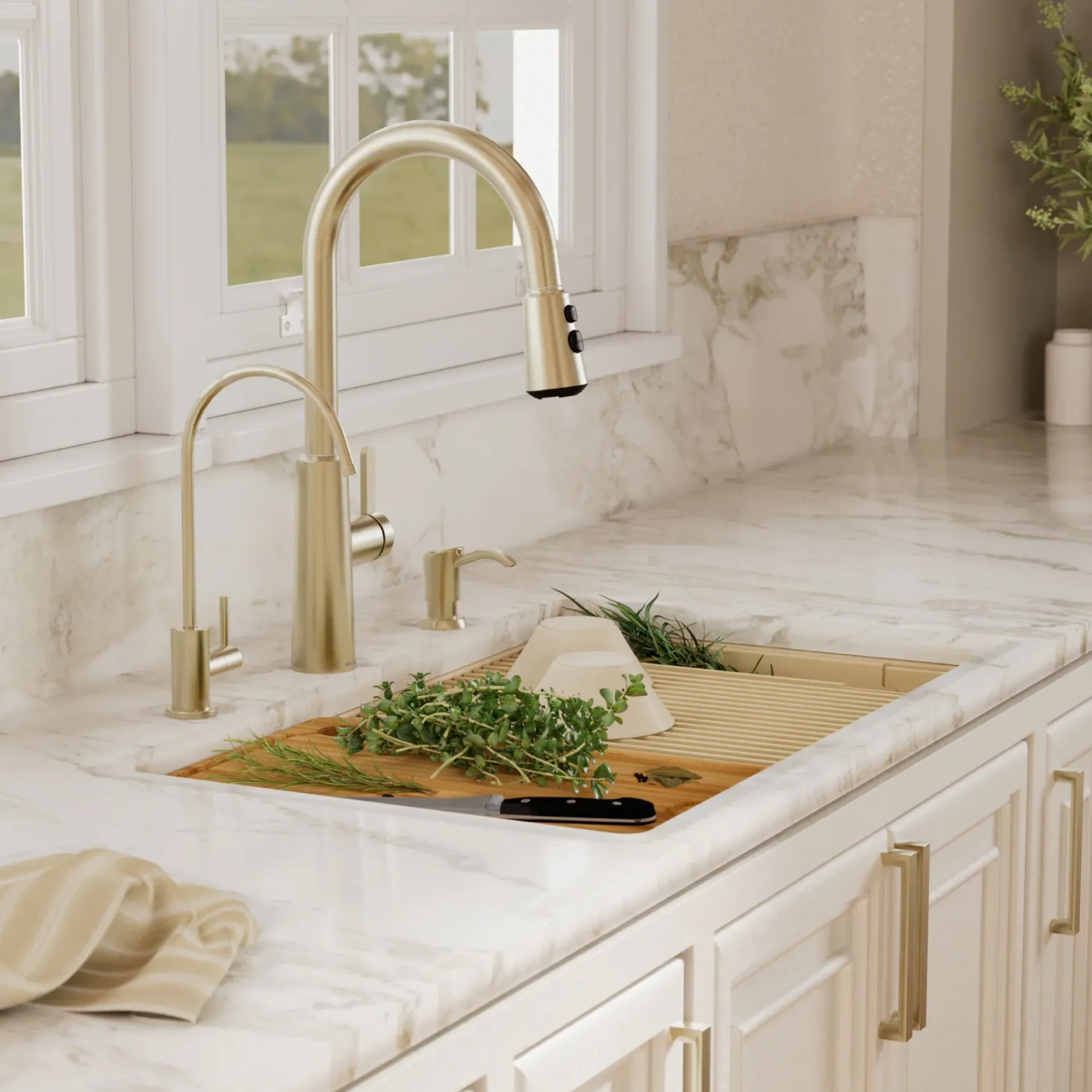 Karran 32" Undermount Quartz Composite Workstation Kitchen Sink, 50/50 Double Bowl, Bisque, QUWS-880-BI-PK2