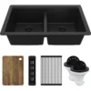 Karran 32" Undermount Quartz Composite Workstation Kitchen Sink, 50/50 Double Bowl, Black, QUWS-880-BL-PK2