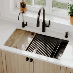 Karran 32" Undermount Quartz Composite Workstation Kitchen Sink, 50/50 Double Bowl, Black, QUWS-880-BL-PK2