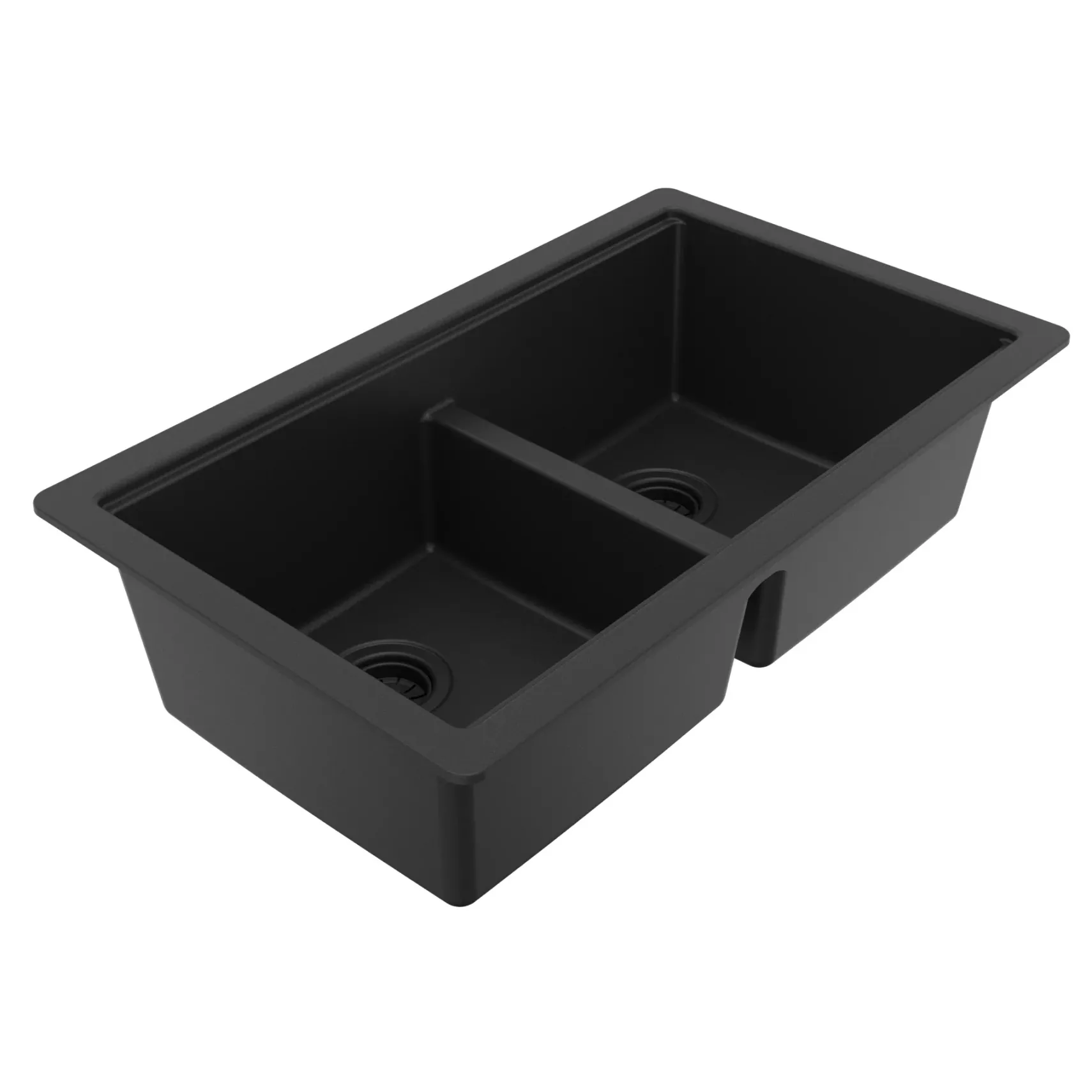 Karran 32" Undermount Quartz Composite Workstation Kitchen Sink, 50/50 Double Bowl, Black, QUWS-880-BL-PK2