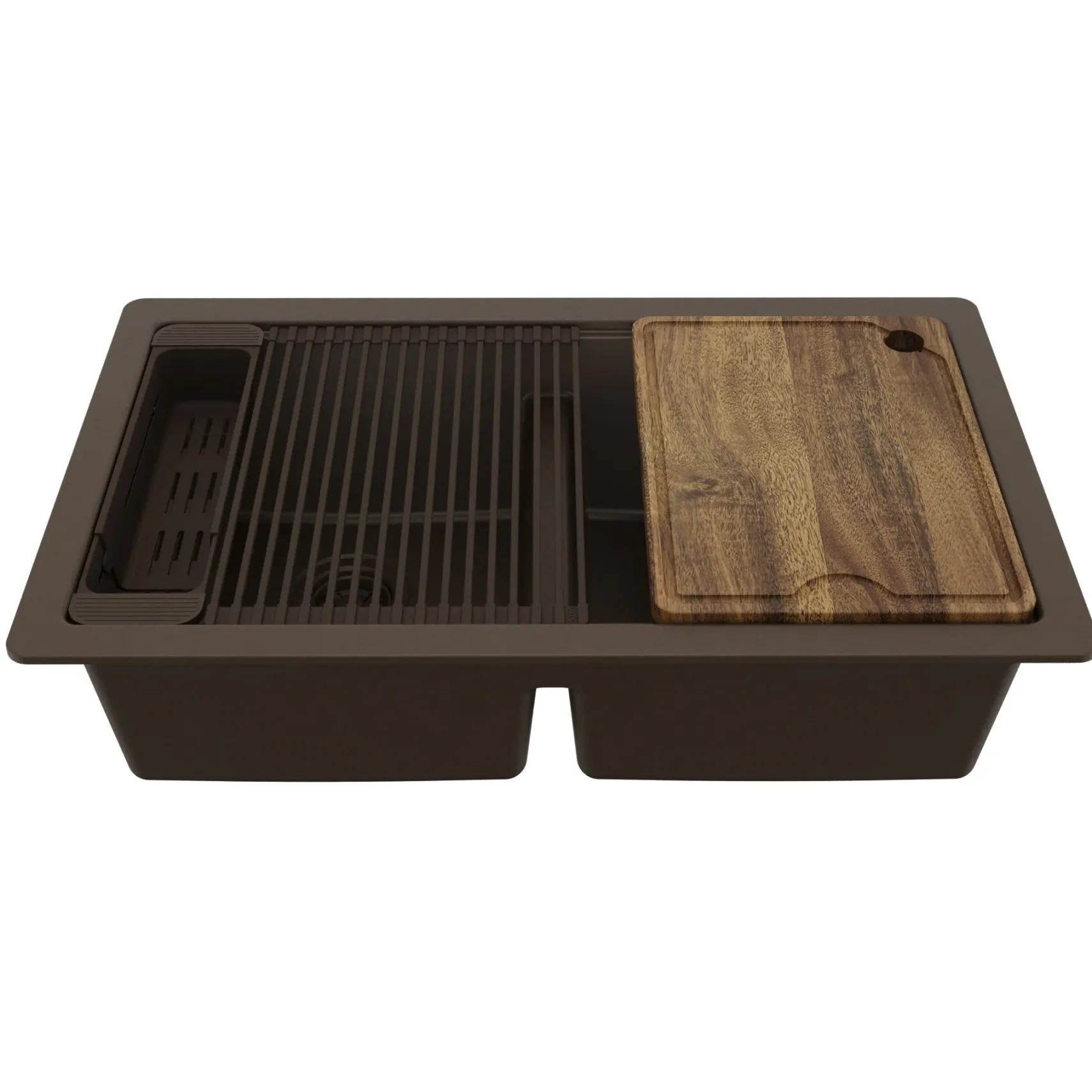 Karran 32" Undermount Quartz Composite Workstation Kitchen Sink, 50/50 Double Bowl, Brown, QUWS-880-BR-PK2