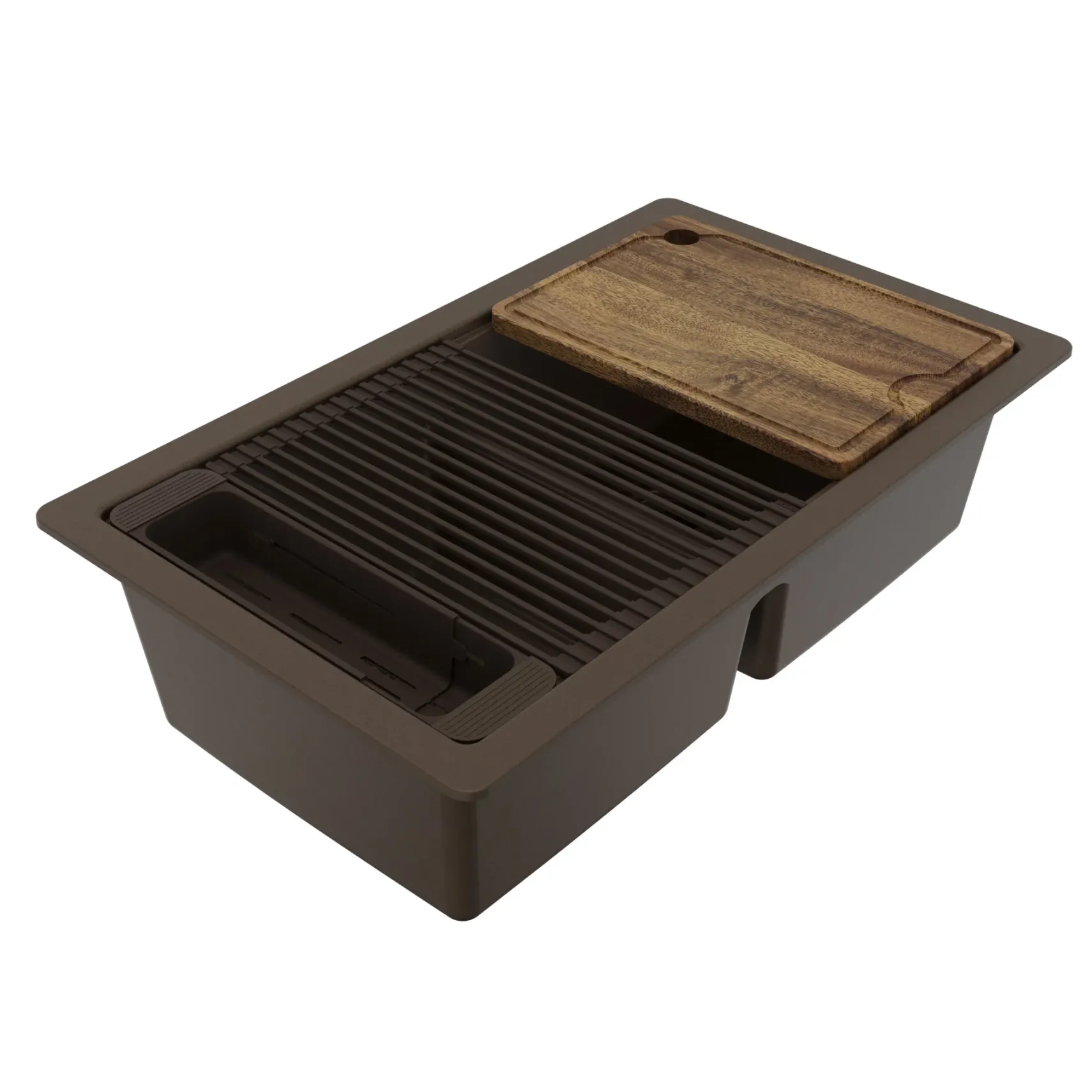 Karran 32" Undermount Quartz Composite Workstation Kitchen Sink, 50/50 Double Bowl, Brown, QUWS-880-BR-PK2