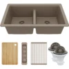 Karran 32" Undermount Quartz Composite Workstation Kitchen Sink, 50/50 Double Bowl, Concrete, QUWS-880-CN-PK2