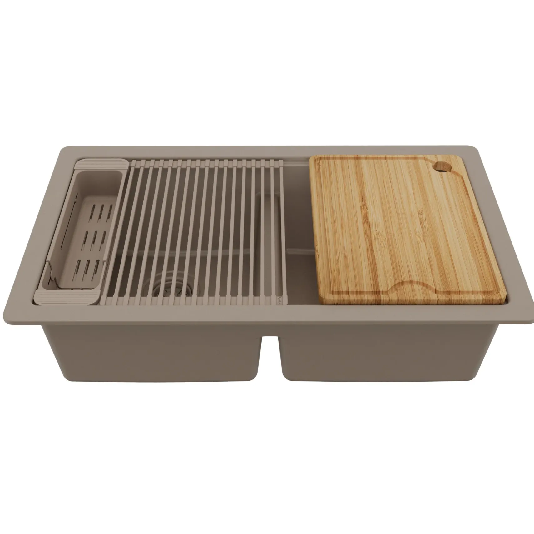 Karran 32" Undermount Quartz Composite Workstation Kitchen Sink, 50/50 Double Bowl, Concrete, QUWS-880-CN-PK2