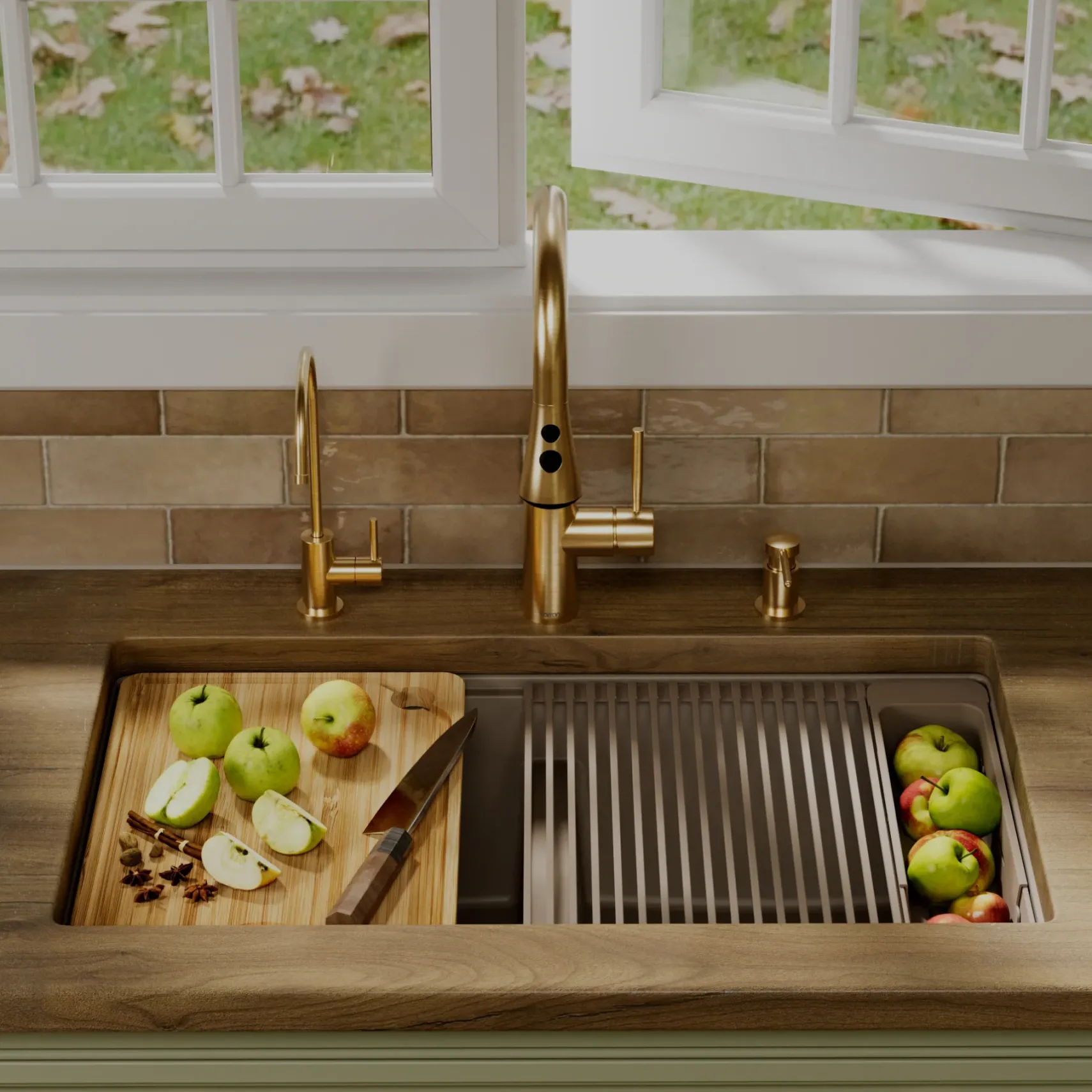 Karran 32" Undermount Quartz Composite Workstation Kitchen Sink, 50/50 Double Bowl, Concrete, QUWS-880-CN-PK2