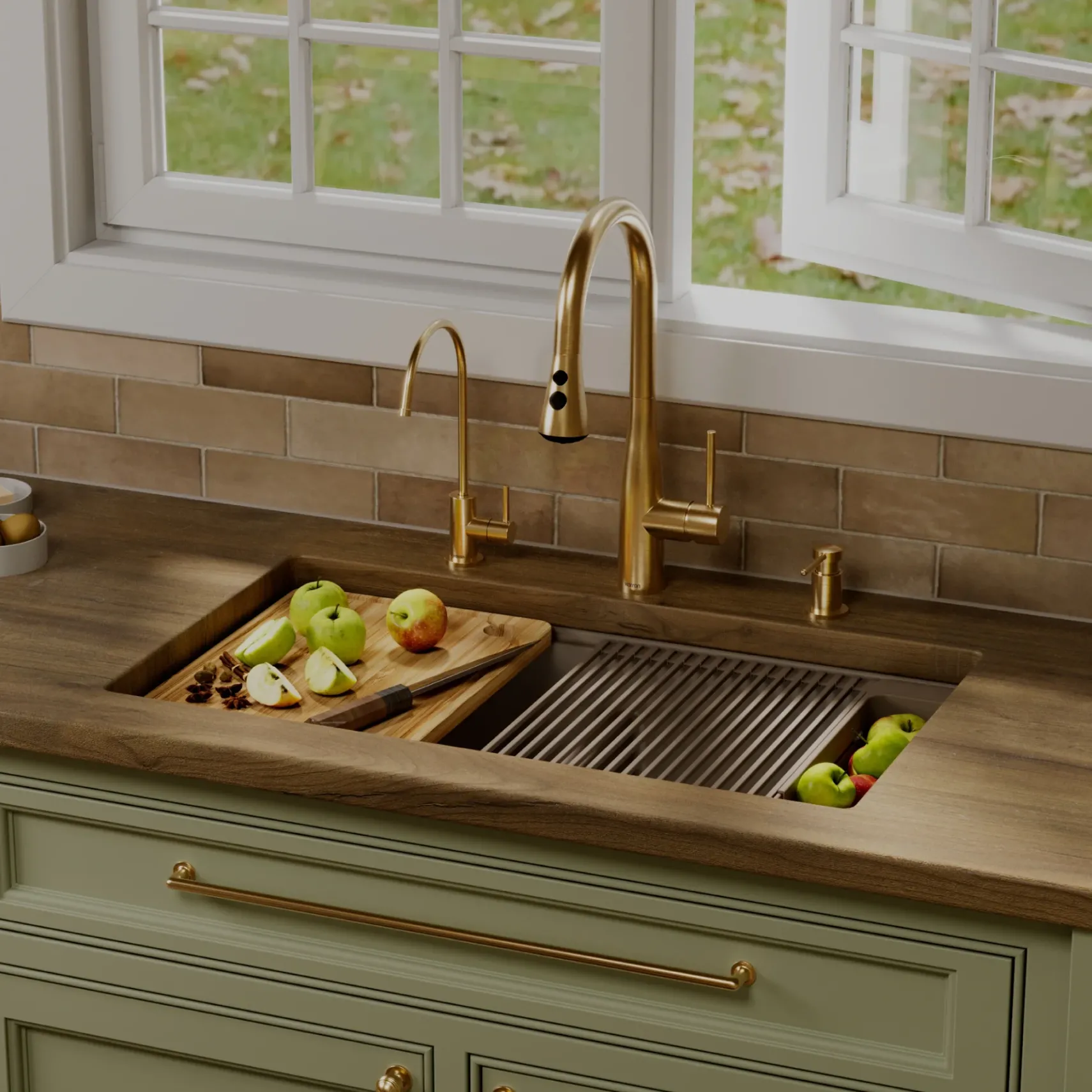 Karran 32" Undermount Quartz Composite Workstation Kitchen Sink, 50/50 Double Bowl, Concrete, QUWS-880-CN-PK2