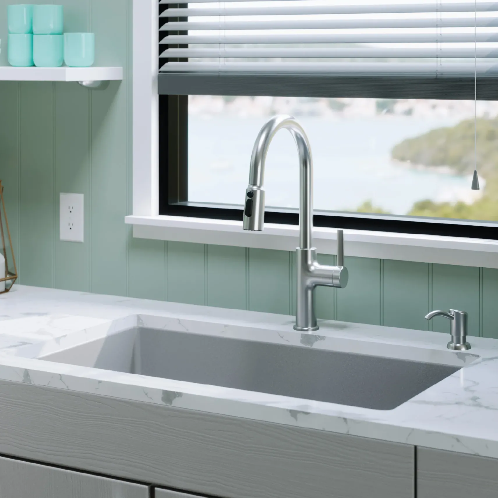 Karran 32" Undermount Quartz Composite Kitchen Sink with Accessories, Grey, QU-812-GR-PK1