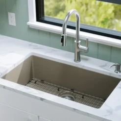 Karran 32" Undermount Quartz Composite Kitchen Sink with Accessories, Concrete, QU-812-CN-PK1