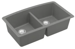 Karran 33" Undermount Quartz Composite Kitchen Sink, 50/50 Double Bowl, Grey, QU-710-GR