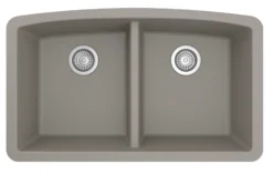 Karran 33" Undermount Quartz Composite Kitchen Sink, 50/50 Double Bowl, Concrete, QU-710-CN