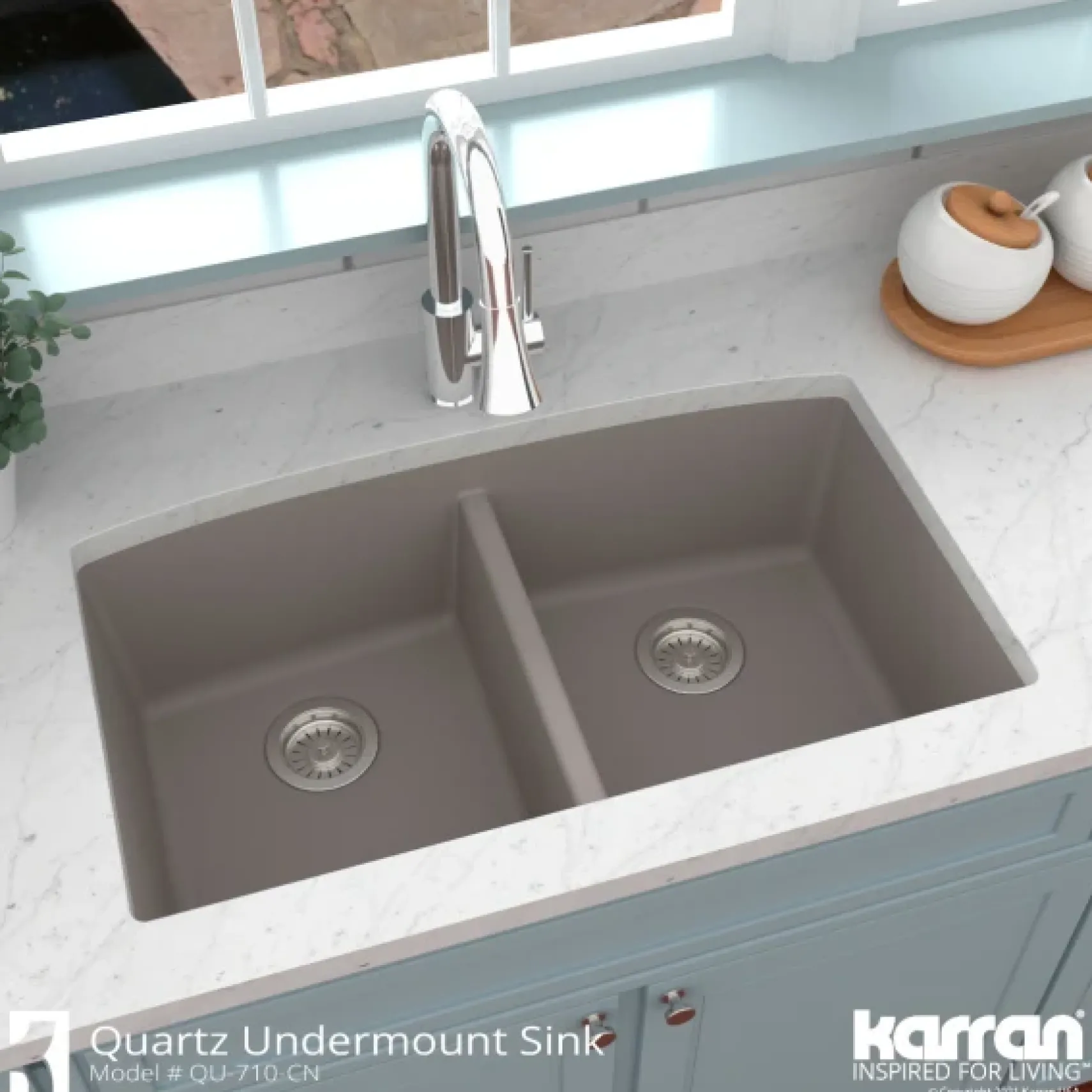 Karran 33" Undermount Quartz Composite Kitchen Sink, 50/50 Double Bowl, Concrete, QU-710-CN