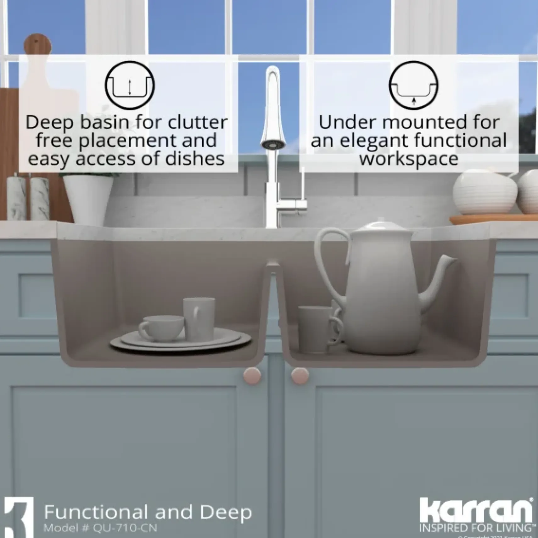 Karran 33" Undermount Quartz Composite Kitchen Sink, 50/50 Double Bowl, Concrete, QU-710-CN