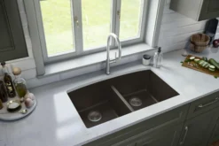 Karran 33" Undermount Quartz Composite Kitchen Sink, 50/50 Double Bowl, Brown, QU-710-BR-PK1