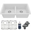 Karran 32" Undermount Quartz Composite Kitchen Sink with Accessories, 50/50 Double Bowl, White, QU-810-WH-PK1