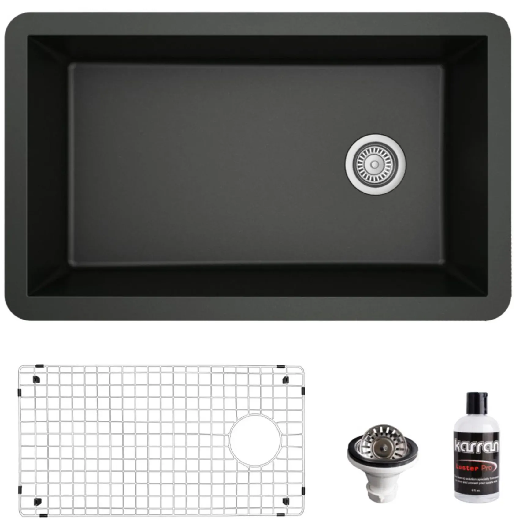 Karran 32" Undermount Quartz Composite Kitchen Sink, Black, QU-670-BL-PK1