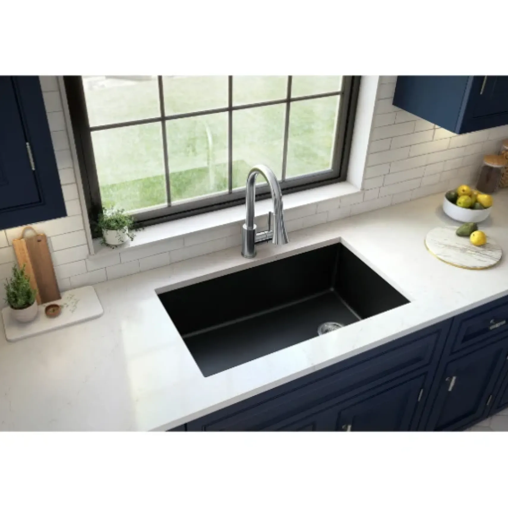 Karran 32" Undermount Quartz Composite Kitchen Sink, Black, QU-670-BL-PK1