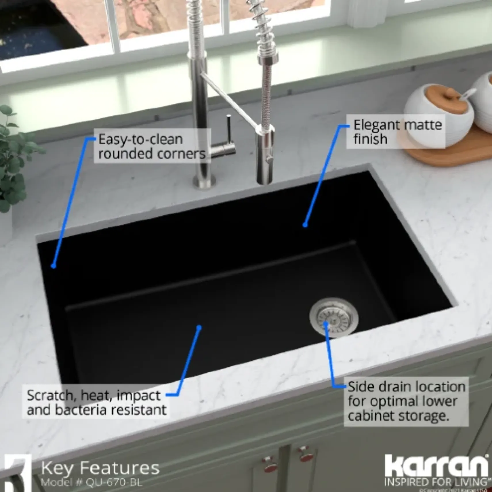 Karran 32" Undermount Quartz Composite Kitchen Sink, Black, QU-670-BL-PK1