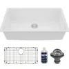 Karran 32" Undermount Quartz Composite Kitchen Sink with Accessories, White, QU-812-WH-PK1